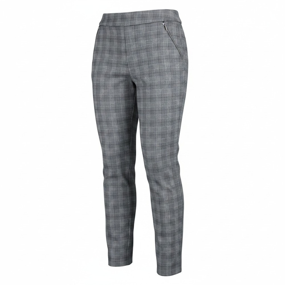 SOHO Apparel Ltd Womens Grey Glen Plaid Pull On Pants Zipper Pockets Size Large